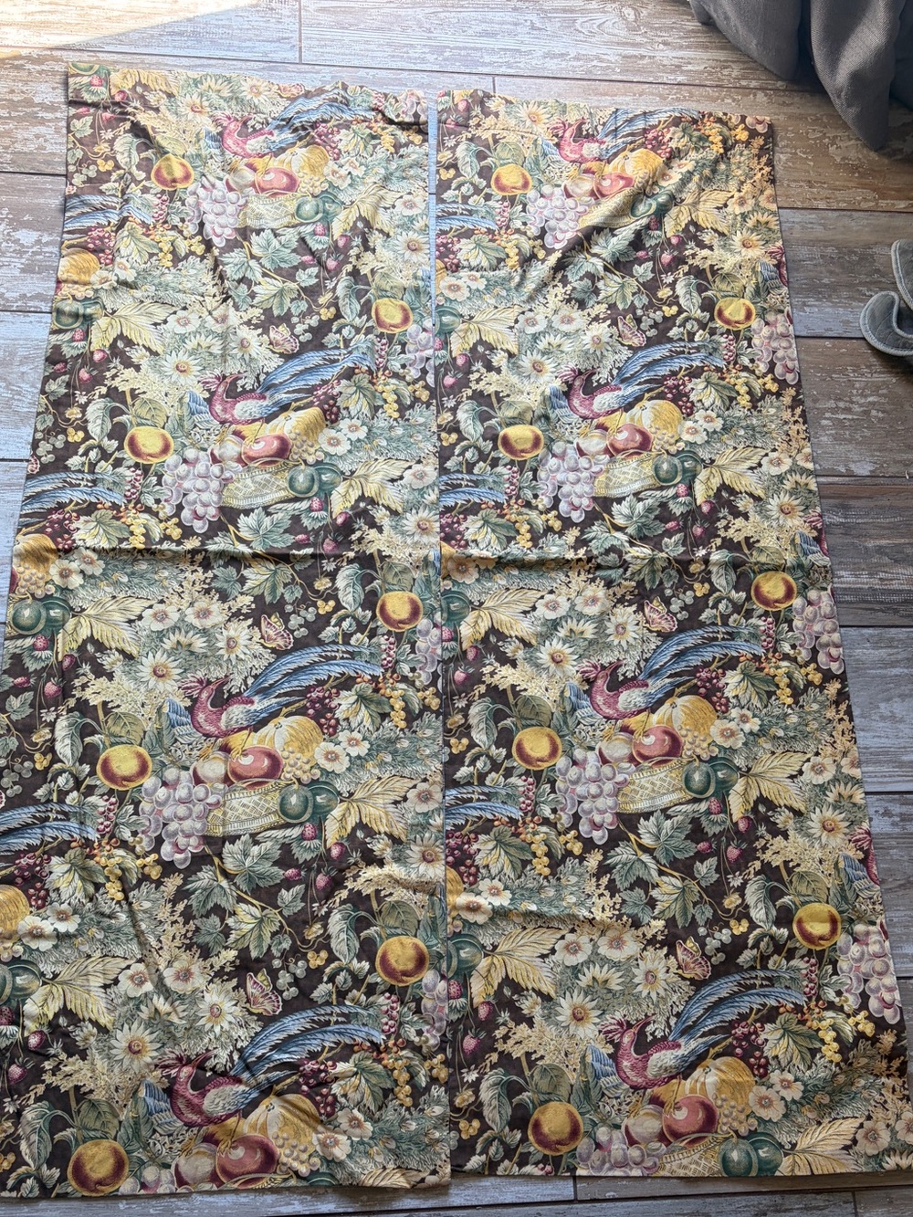 Two Custom Lined Drapery Panels 21x58” Pheasant Fruit Floral Traditional Curtain